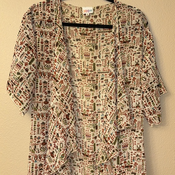 LuLaRoe MONROE Size SMALL Fringe Kimono Wrap Coverup Boho Ethnic Earthy - Picture 5 of 16